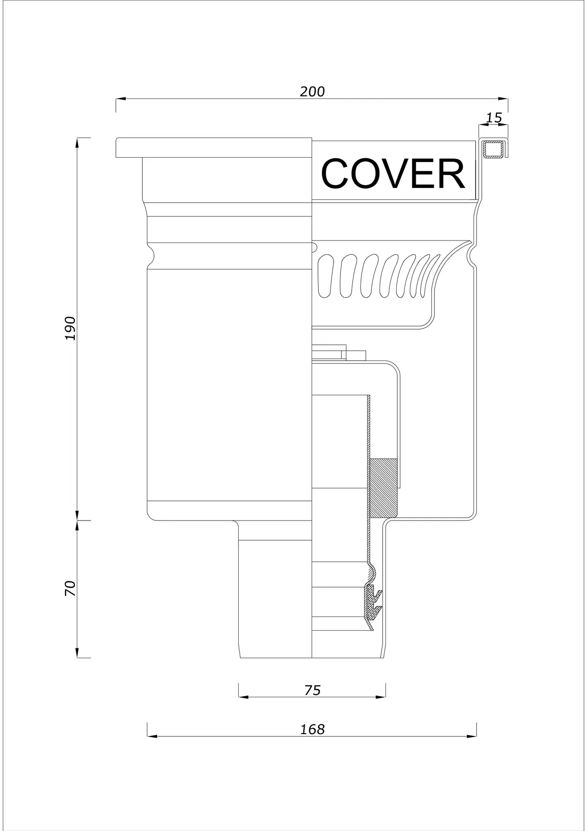 Siphon de sol BK_KRD 200x200 DN 75 - Évacuation verticale monobloc