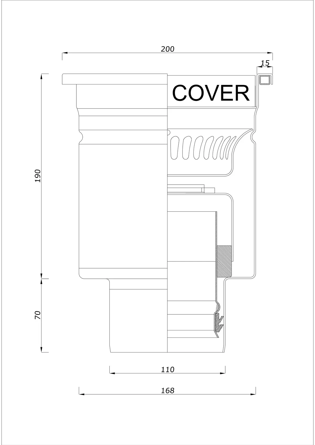 Siphon de sol BK_KRD 200x200 DN 110 - Monobloc vertical
