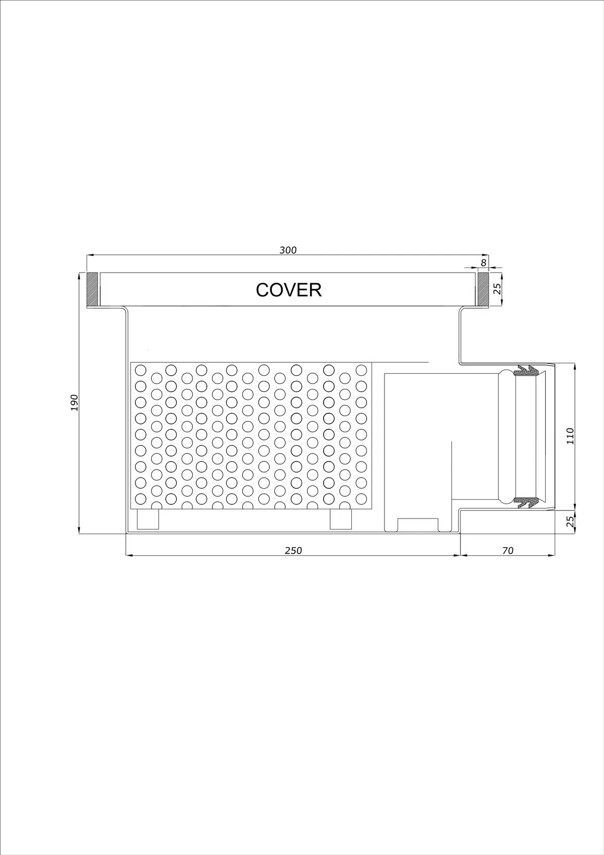 Siphon de sol BK_KROB 300 DN 110 avec bord 25x8mm - Monobloc horizontal