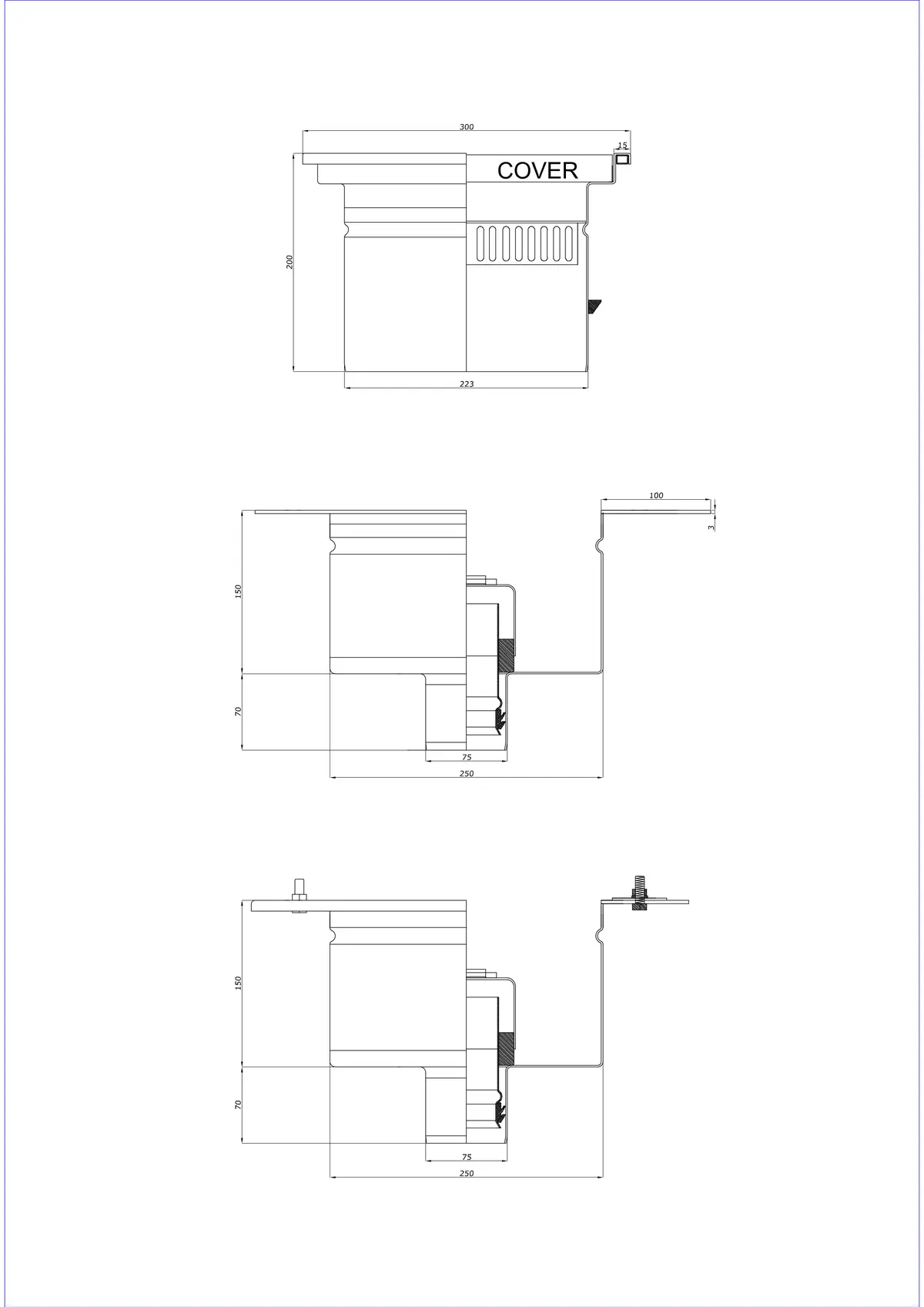 Siphon de sol BK_KRD 300x300 DN 75 - Deux parties vertical