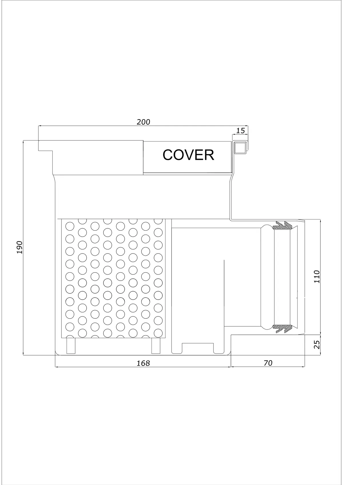 Siphon de sol BK_KRB 200x200 DN 110 - Monobloc Horizontal