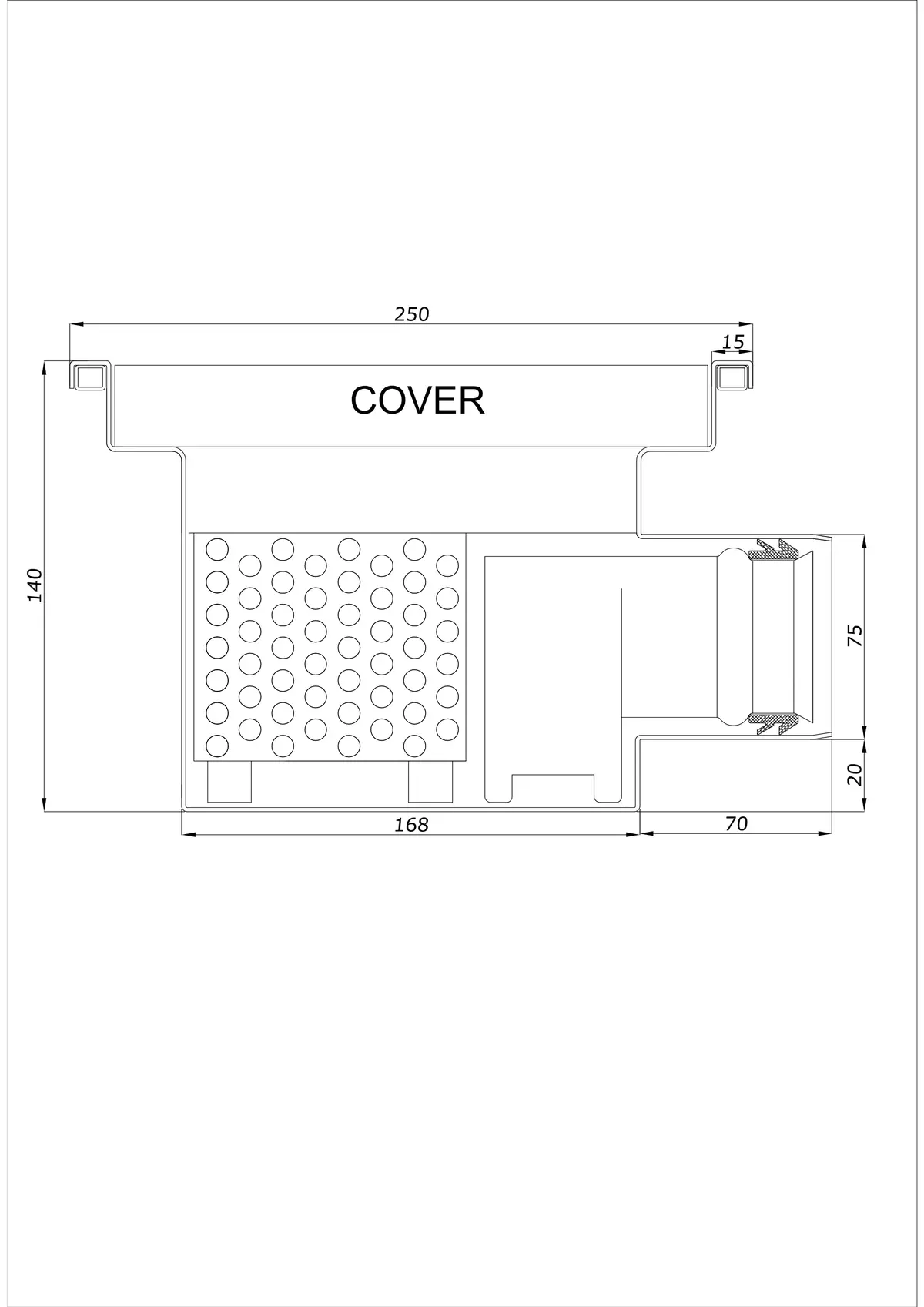 Siphon de sol BK_KRB 250x250 DN 75 - Monobloc Horizontal