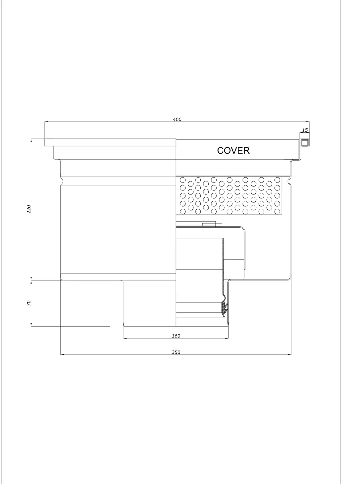 Siphon de sol BK_KRD 400x400 DN 160 - Vidange verticale monobloc