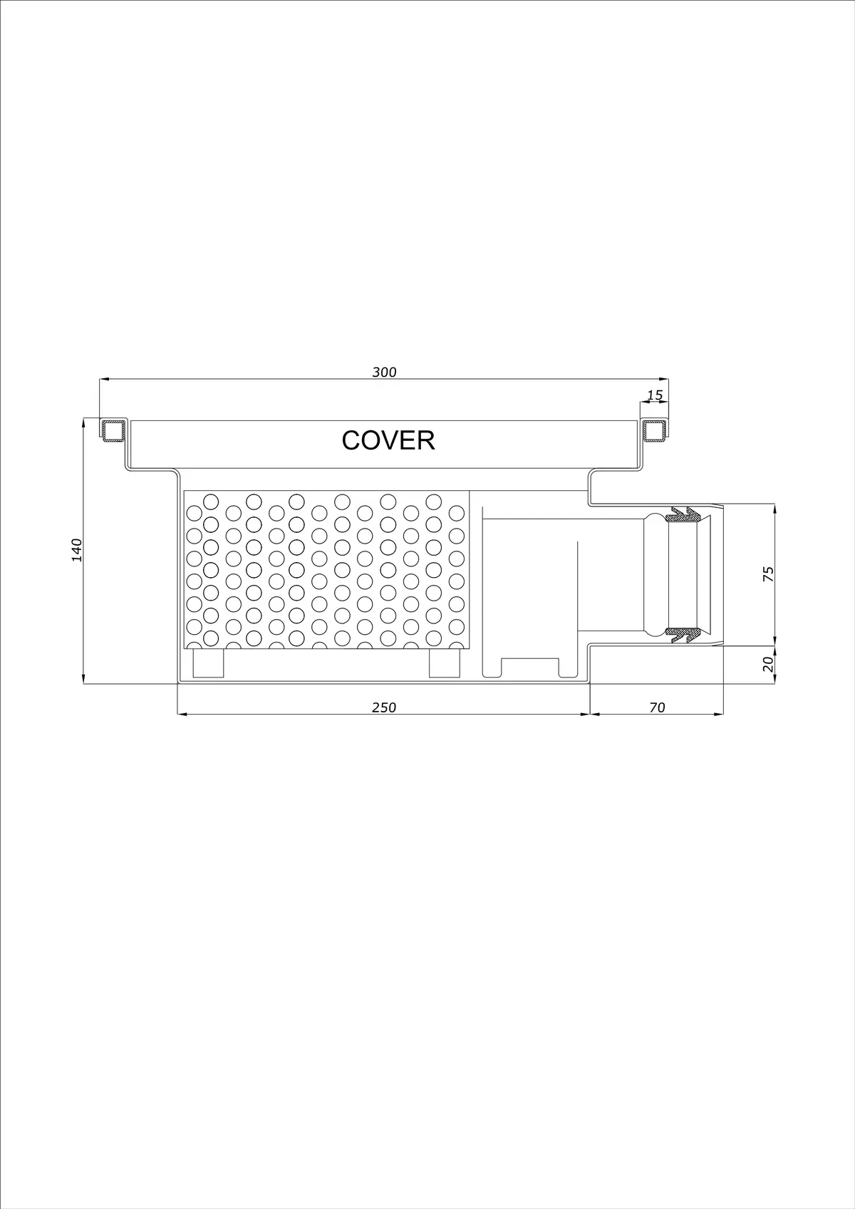 Siphon de sol BK_KRB 300x300 DN 75 - Monobloc Horizontal