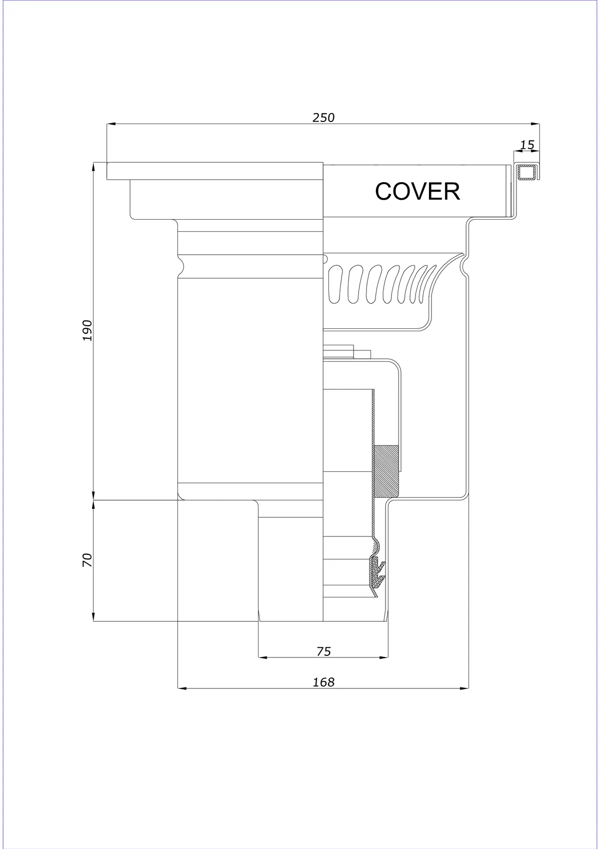 Siphon de sol BK_KRD 250x250 DN 75 - Monobloc vertical