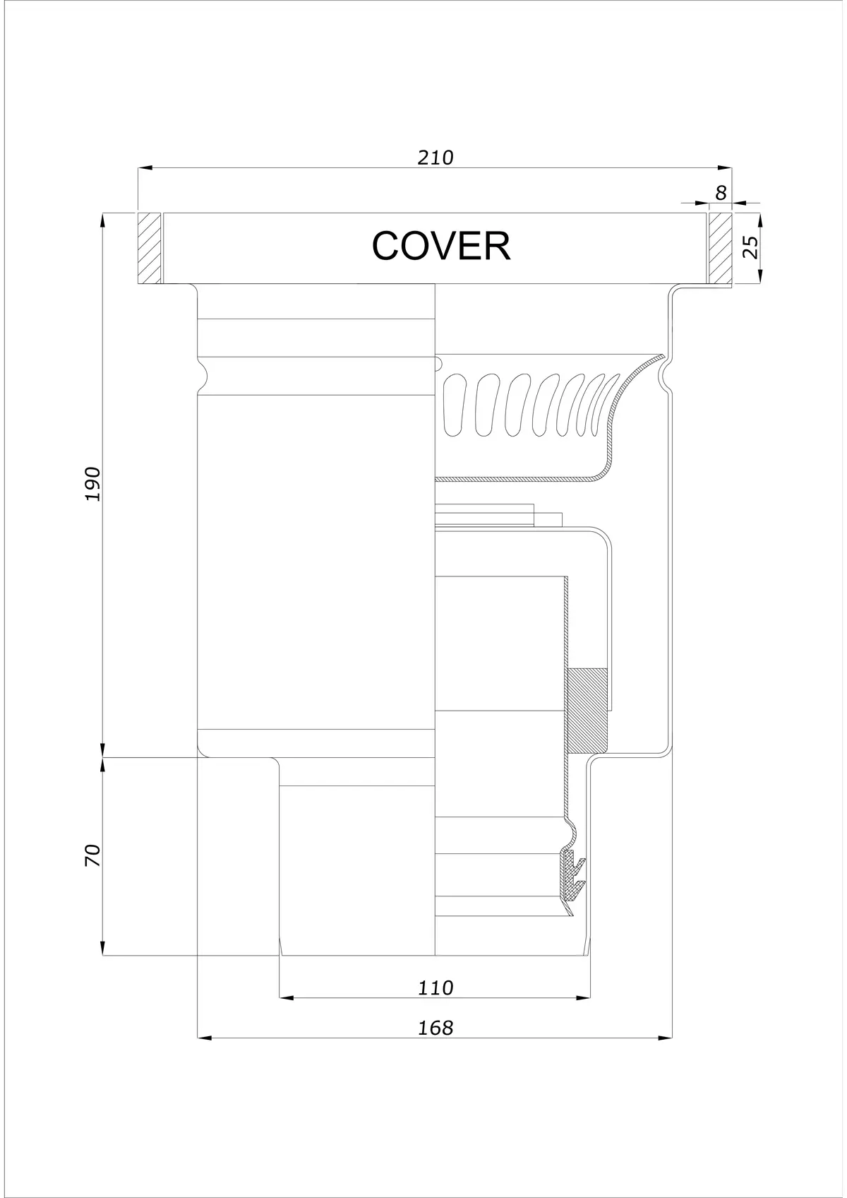 Siphon de sol BK_KROD 210 DN 110 avec bord 25x8mm - Vertical monobloc