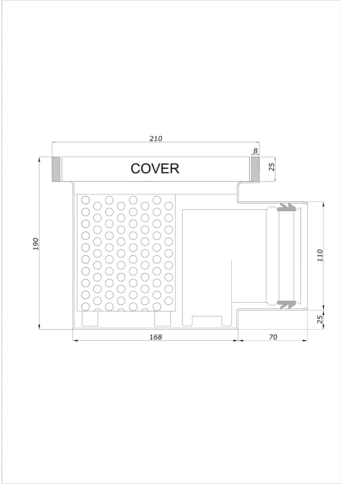 Siphon de sol BK_KROB 210 DN 110 avec bord 25x8mm - Monobloc horizontal