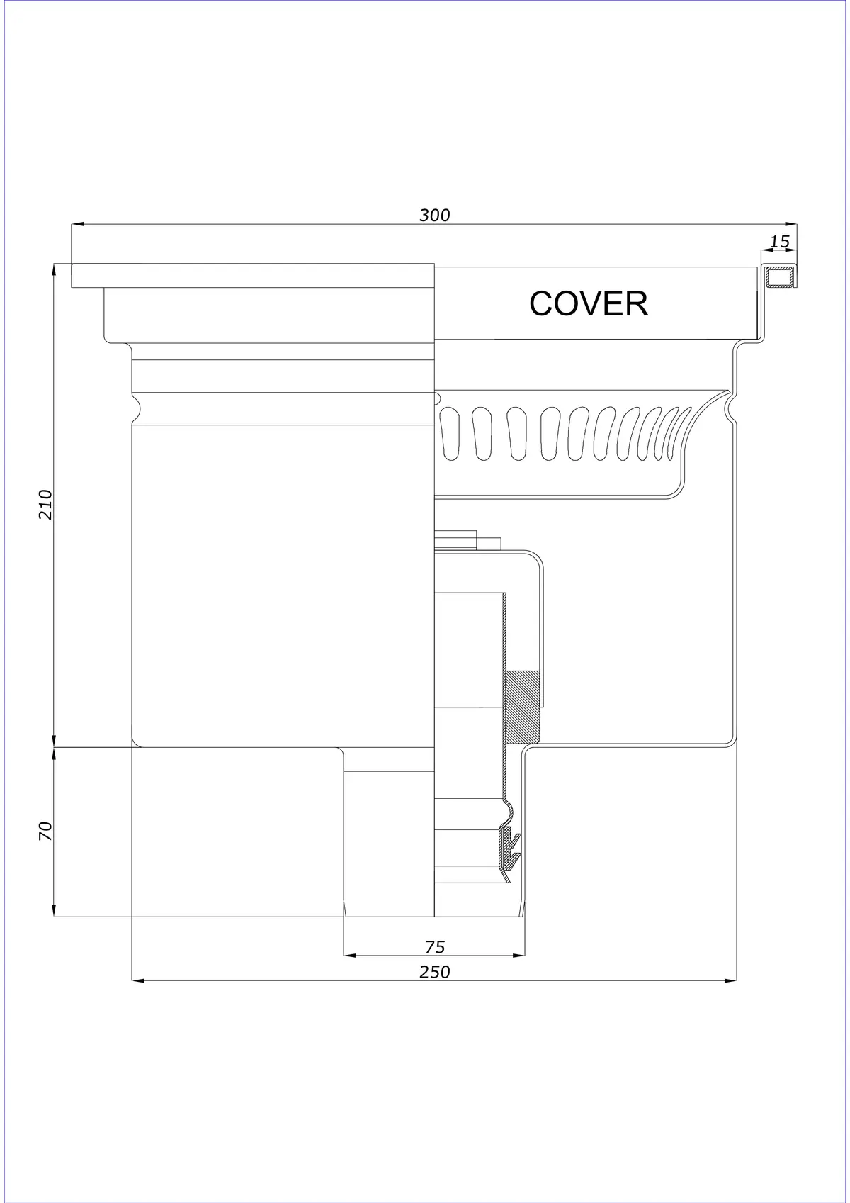 Siphon de sol BK_KRD 300x300 DN 75 - Monobloc vertical