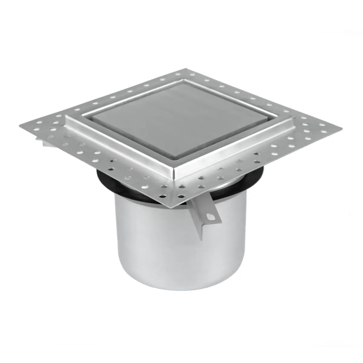 Partie supérieure d'une grille de sol 200x200 mm avec couvercle en plaque et bride d'étanchéité